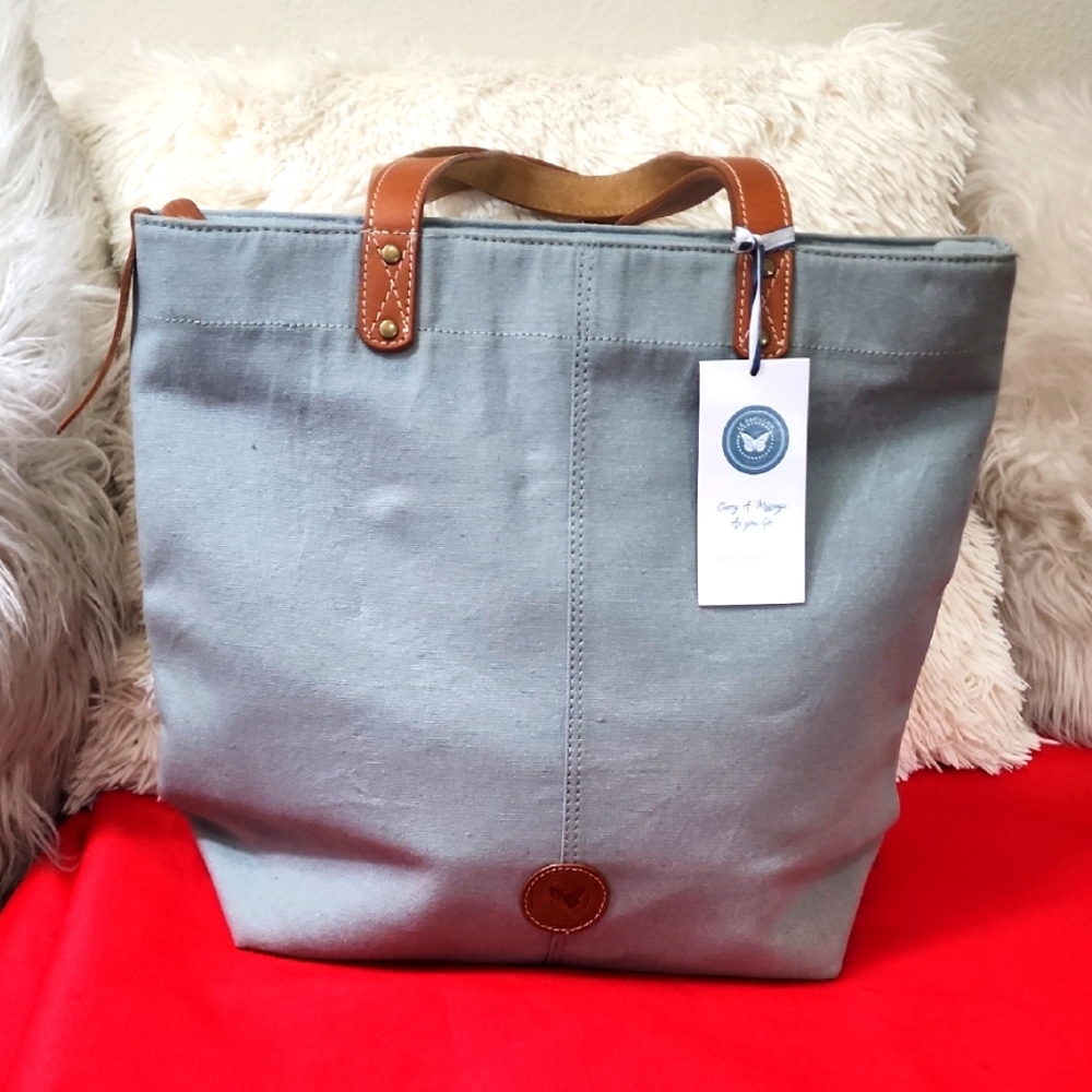Papillon Blanc Gray Fabric with Brown Leather Patch